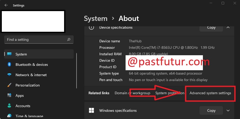 Advanced system setting in windows 11