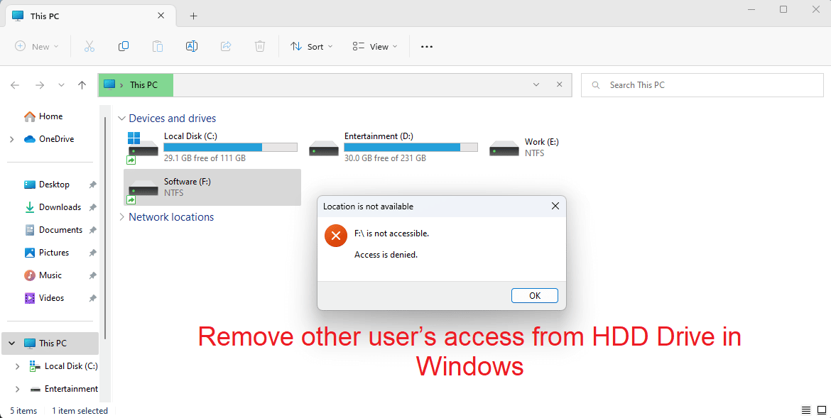 Remove other user's access from HDD Drive in Windows