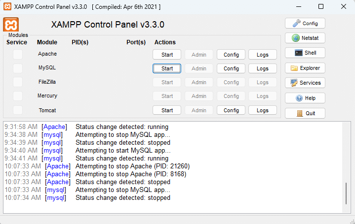xampp control panel
XAMPP MariaDB error fix