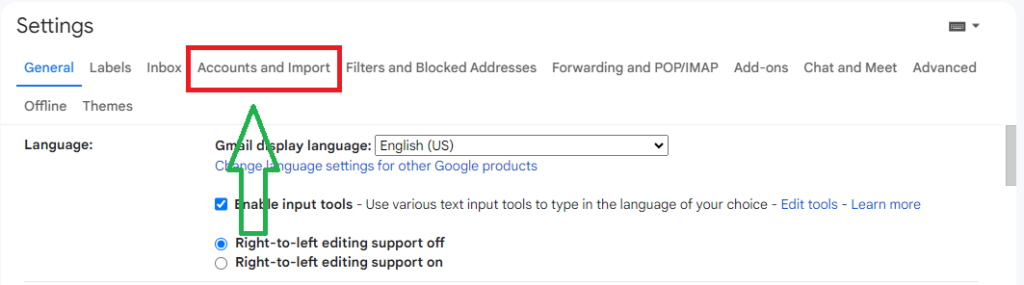 gmail account and import setting